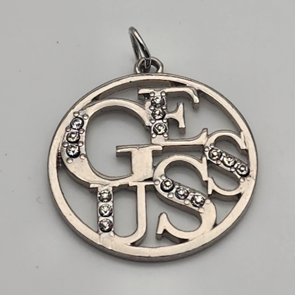 Guess Silver Tone & Rhinestone Round Pendant